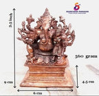Brownish-Orange Copper Idols India, 3.5 Inches, Handmade Lakshmi Ganesh 560 Gram, Patina Antique Finish, Pack Of 1 Piece