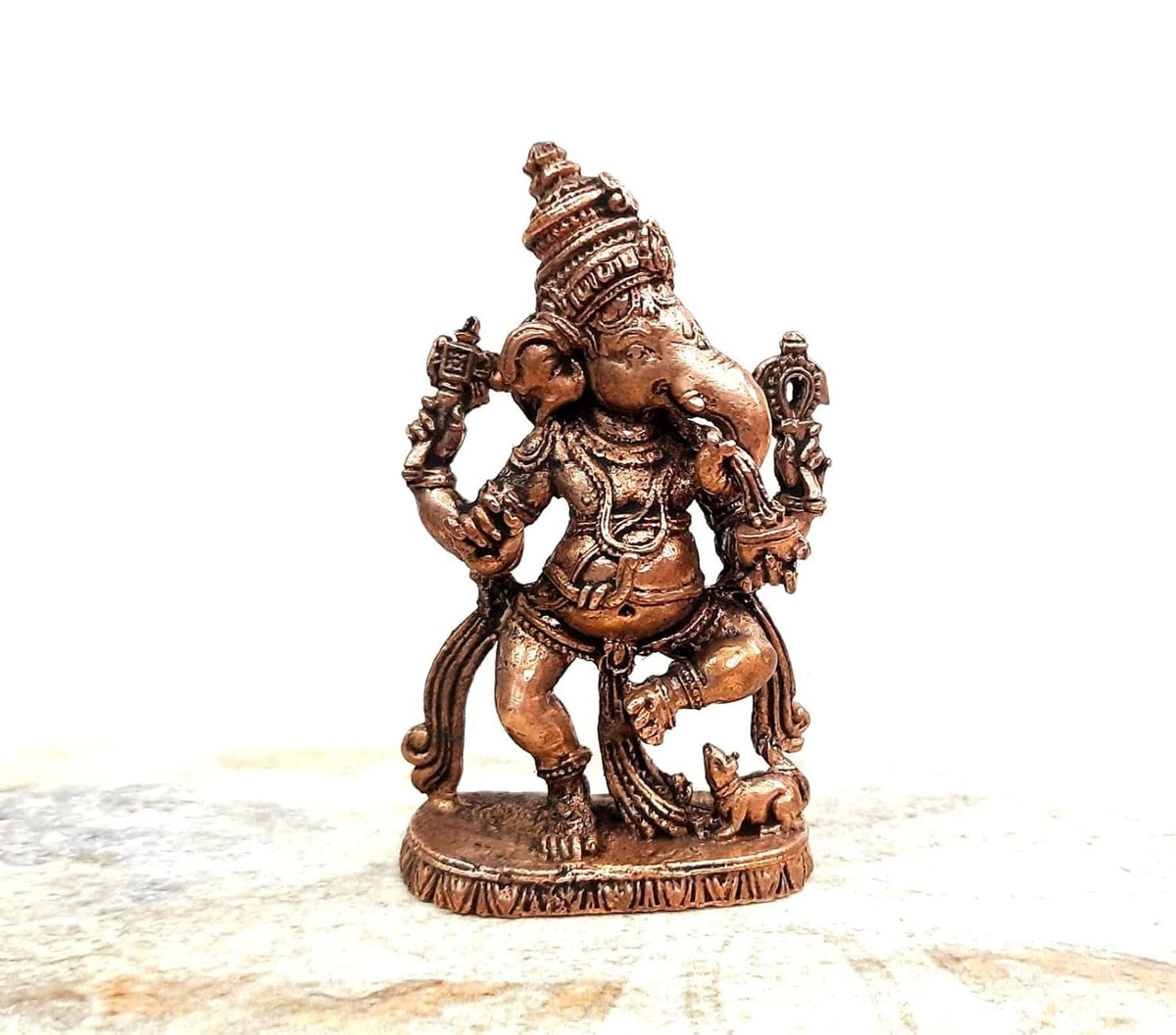 Sacred Brownish-Orange Copper Idol of Lord Ganesha, 7.7 cm, 170 Grams, Handmade, Patina Antique Finish, Pack of 1 Piece