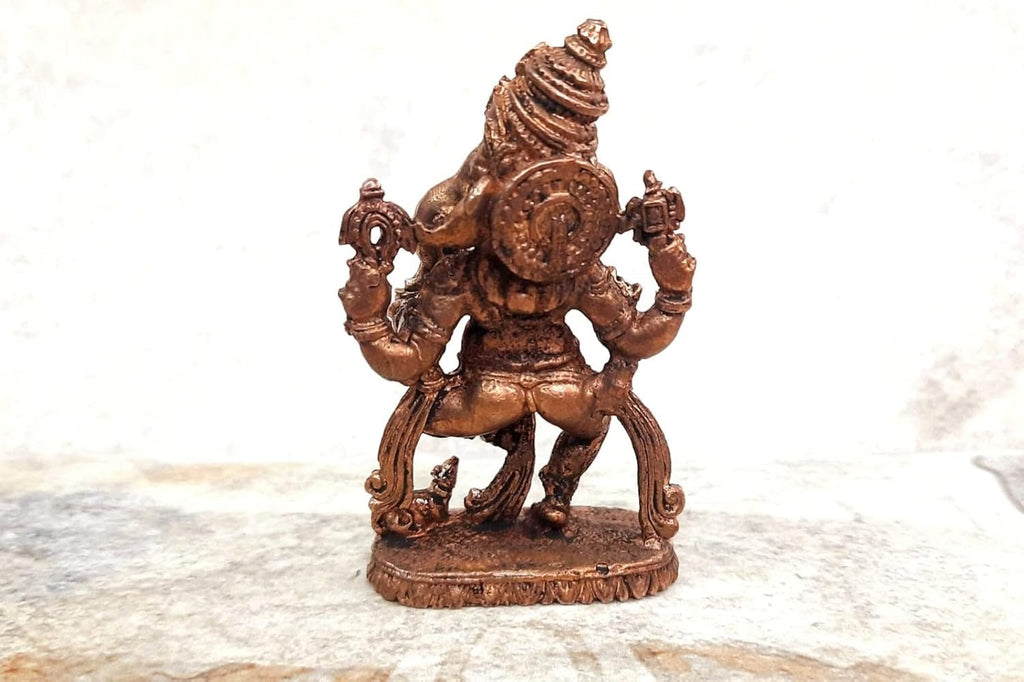 Sacred Brownish-Orange Copper Idol of Lord Ganesha, 7.7 cm, 170 Grams, Handmade, Patina Antique Finish, Pack of 1 Piece