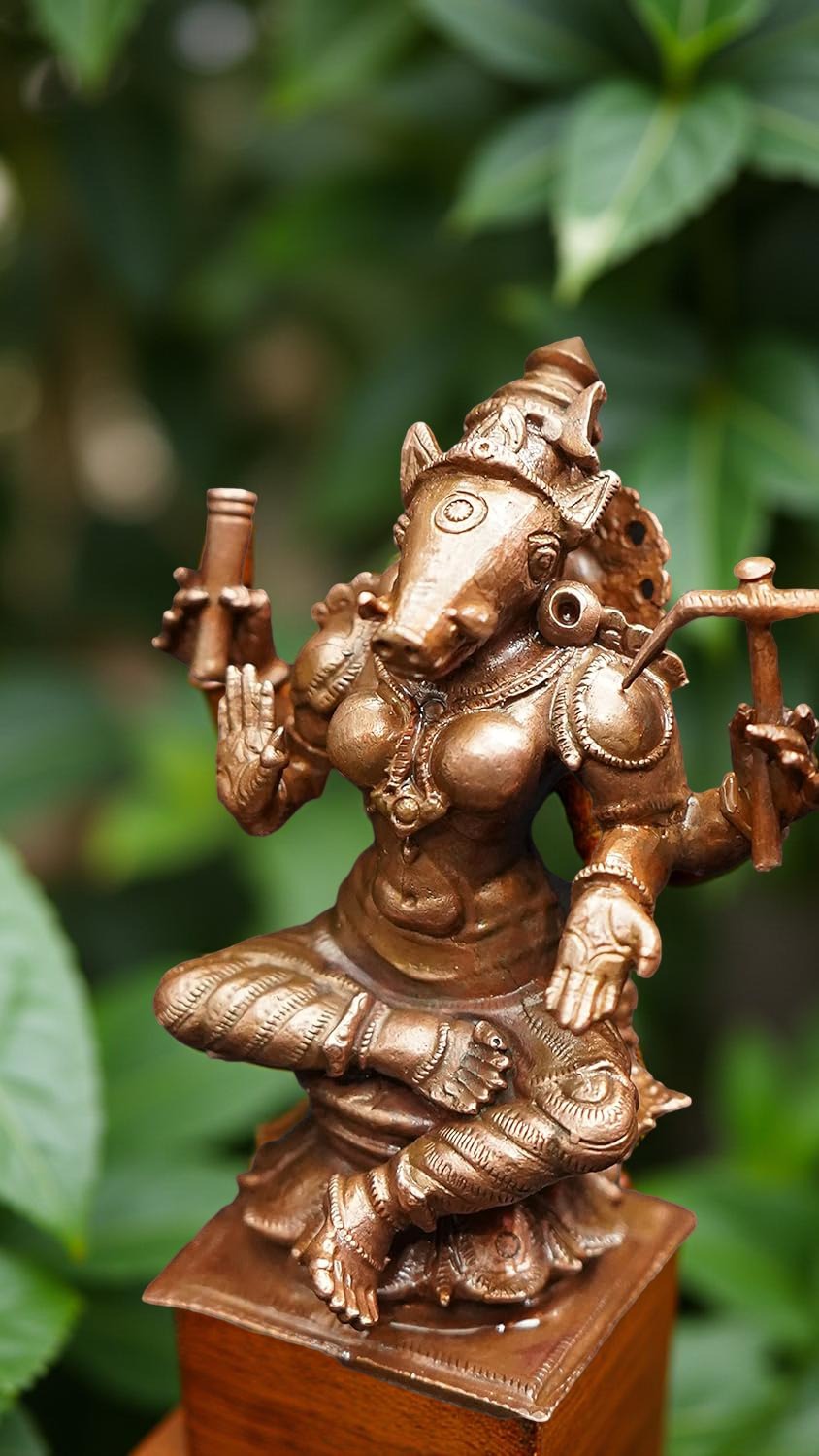 Brownish-Orange Copper Idols India, 4.1 Inches, Handmade Goddess Varahi, 570 Gram, Patina Antique Finish, Pack Of 1 Piece