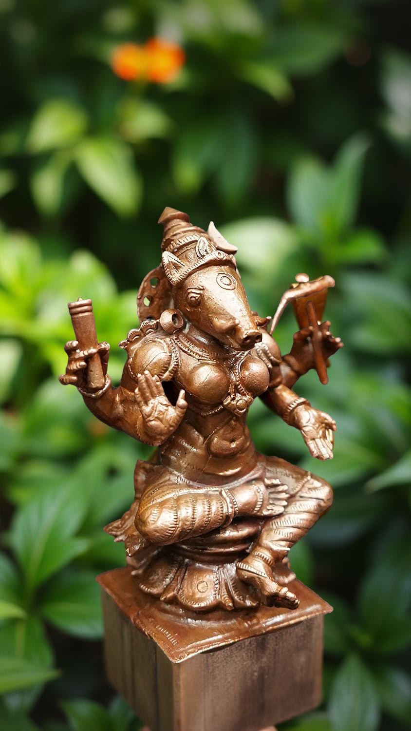 Brownish-Orange Copper Idols India, 4.1 Inches, Handmade Goddess Varahi, 570 Gram, Patina Antique Finish, Pack Of 1 Piece