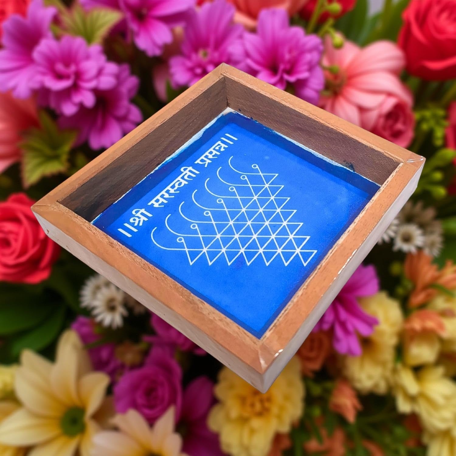 Unikraf  Saraswati Yantra Kolam Rangoli Stencil Wooden Small, 1 Piece (5x5 Inches)