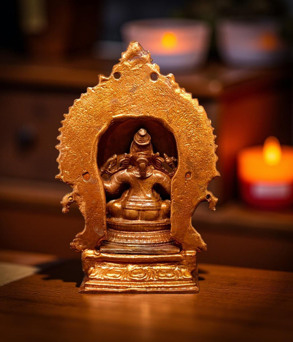 Sacred Little Ganesha with Prabhavalli Solid Copper Idol – 3 Inches | 100 Grams | Antique Patina Finish | Handcrafted Temple Murti | Unikraf