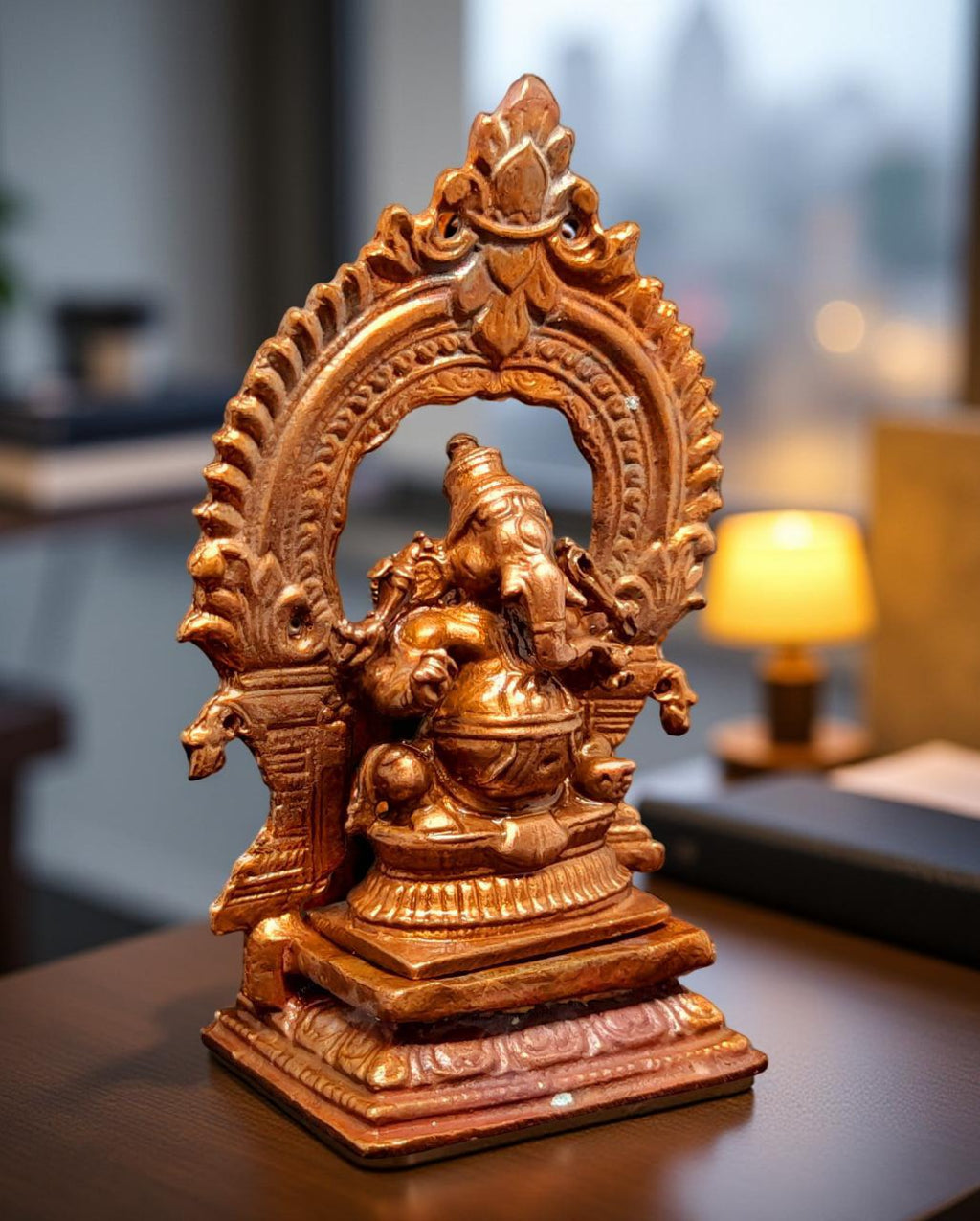 Sacred Little Ganesha with Prabhavalli Solid Copper Idol – 3 Inches | 100 Grams | Antique Patina Finish | Handcrafted Temple Murti | Unikraf