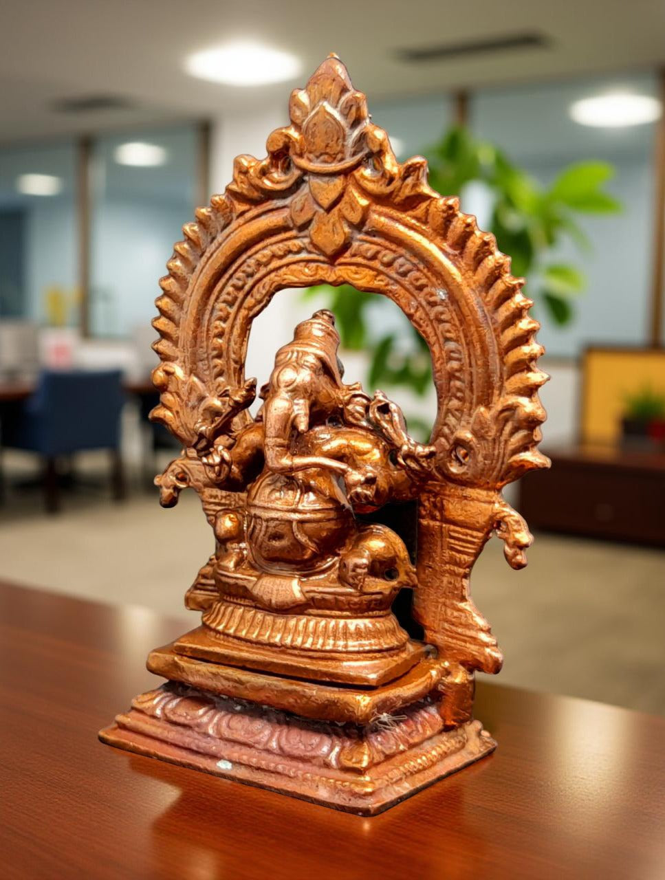 Sacred Little Ganesha with Prabhavalli Solid Copper Idol – 3 Inches | 100 Grams | Antique Patina Finish | Handcrafted Temple Murti | Unikraf