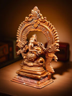 Sacred Little Ganesha with Prabhavalli Solid Copper Idol – 3 Inches | 100 Grams | Antique Patina Finish | Handcrafted Temple Murti | Unikraf