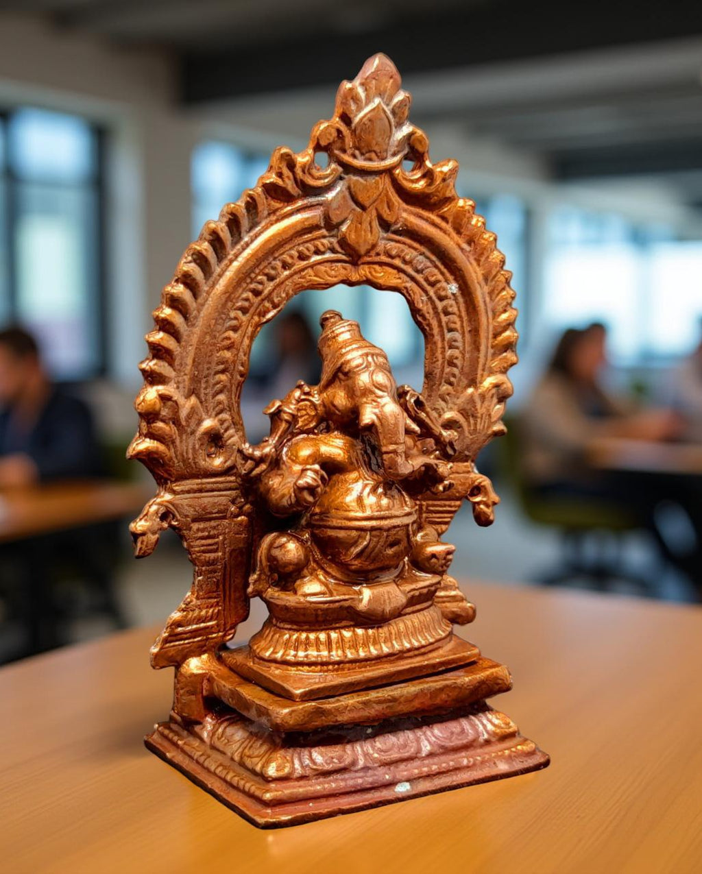 Sacred Little Ganesha with Prabhavalli Solid Copper Idol – 3 Inches | 100 Grams | Antique Patina Finish | Handcrafted Temple Murti | Unikraf