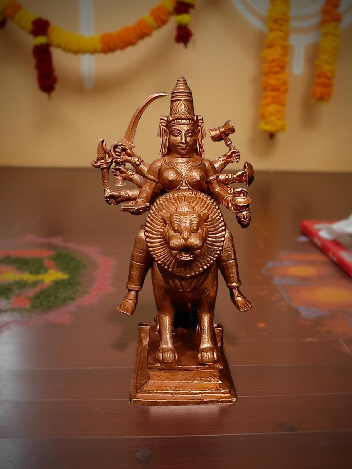 Sacred Goddess Durga Solid Copper Temple Idol – 4.7 Inches | 564 Grams | Antique Finish | Handcrafted Murti | Unikraf