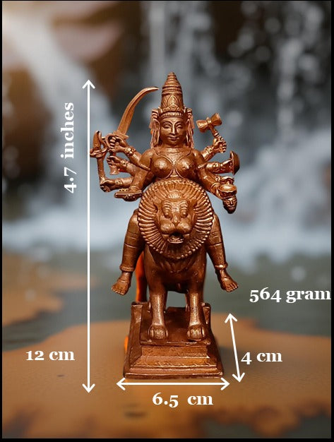 Sacred Goddess Durga Solid Copper Temple Idol – 4.7 Inches | 564 Grams | Antique Finish | Handcrafted Murti | Unikraf