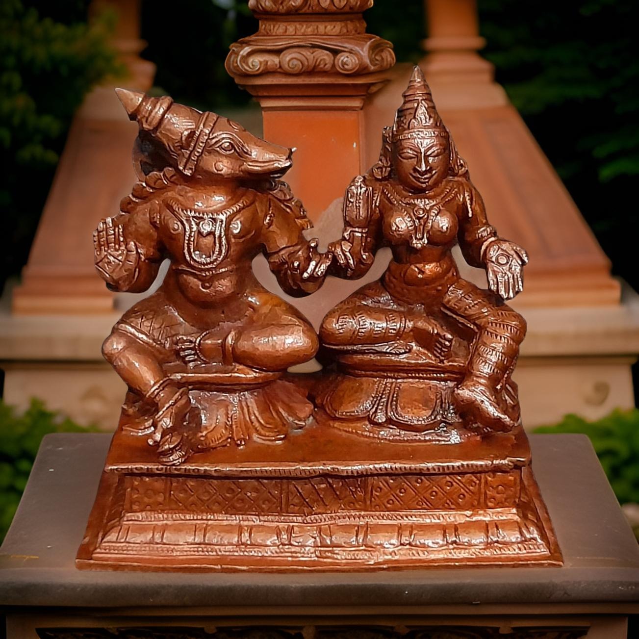 Brownish Copper Idols Of God Lakshmi Bhoo Varaghar, 3.3 Inches, 650G, Patina Antique Finish, Pack Of 1 Piece